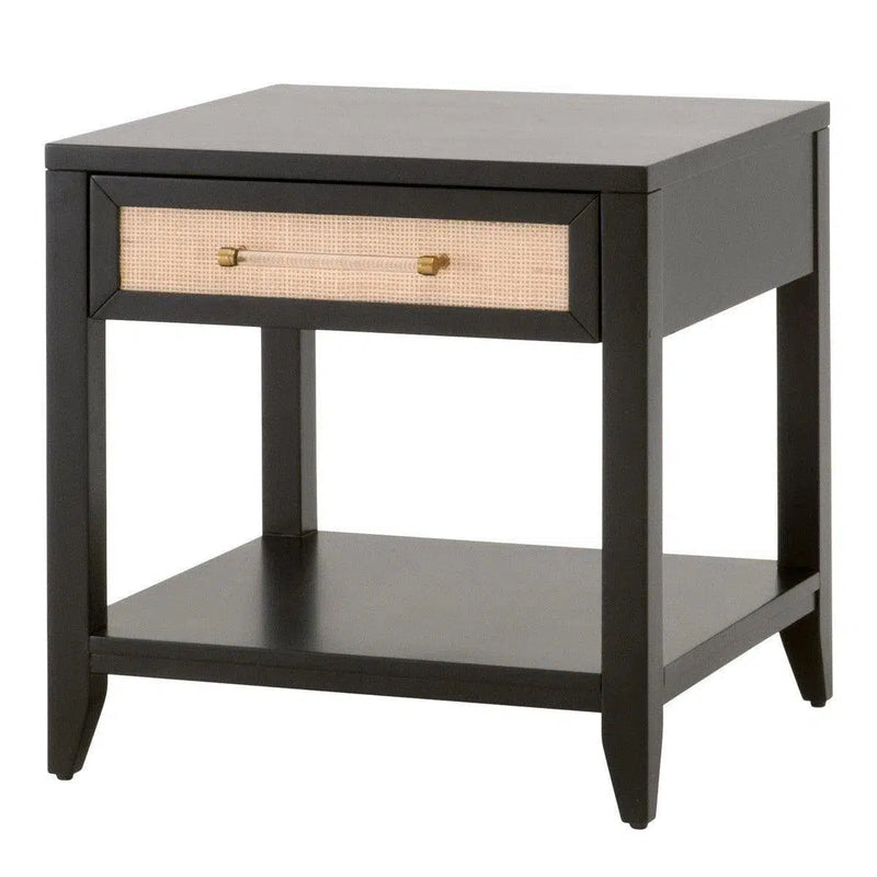 Holland 1-Drawer Side Table Black Wood & Rattan Side Tables LOOMLAN By Essentials For Living