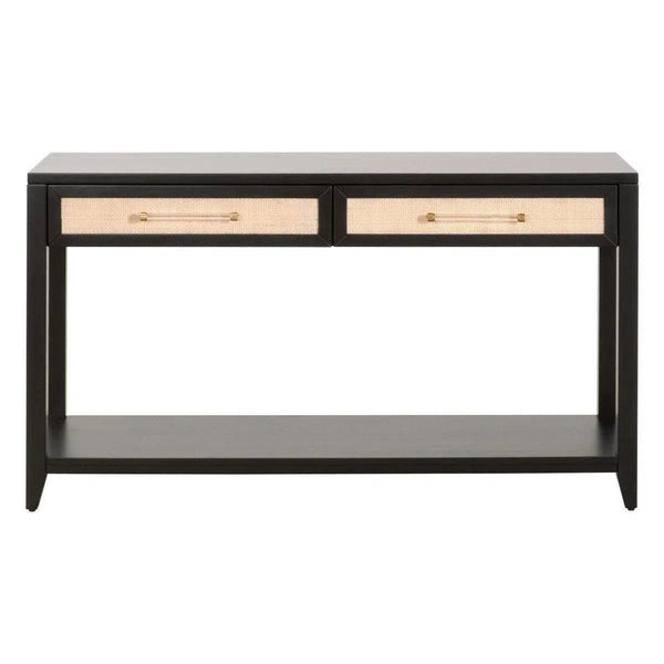 Holland 2-Drawer Console Table Black Wood & Rattan Console Tables LOOMLAN By Essentials For Living