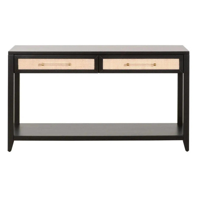 Holland 2-Drawer Console Table Black Wood & Rattan Console Tables LOOMLAN By Essentials For Living