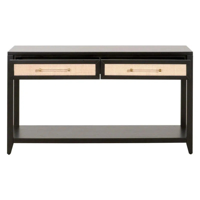 Holland 2-Drawer Console Table Black Wood & Rattan Console Tables LOOMLAN By Essentials For Living