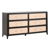 Holland 6-Drawer Double Dresser Black Wood & Rattan Dressers LOOMLAN By Essentials For Living