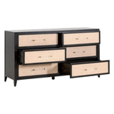 Holland 6-Drawer Double Dresser Black Wood & Rattan Dressers LOOMLAN By Essentials For Living