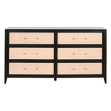 Holland 6-Drawer Double Dresser Black Wood & Rattan Dressers LOOMLAN By Essentials For Living