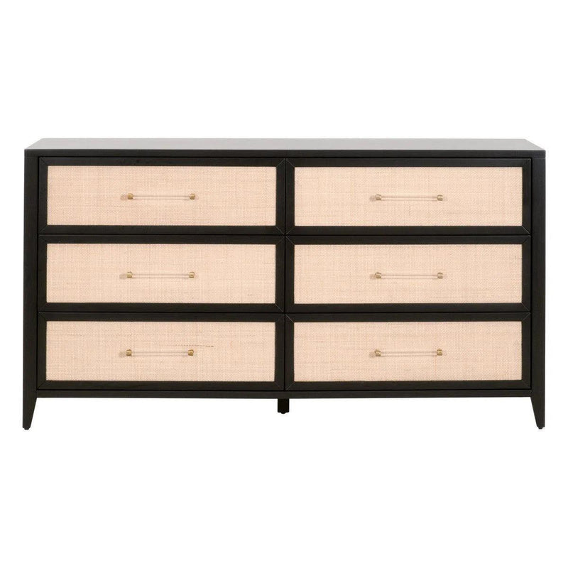 Holland 6-Drawer Double Dresser Black Wood & Rattan Dressers LOOMLAN By Essentials For Living