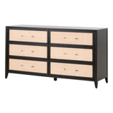 Holland 6-Drawer Double Dresser Black Wood & Rattan Dressers LOOMLAN By Essentials For Living