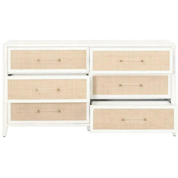 Holland 6-Drawer Double Dresser Matte White Natural Rattan Dressers LOOMLAN By Essentials For Living