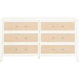 Holland 6-Drawer Double Dresser Matte White Natural Rattan Dressers LOOMLAN By Essentials For Living