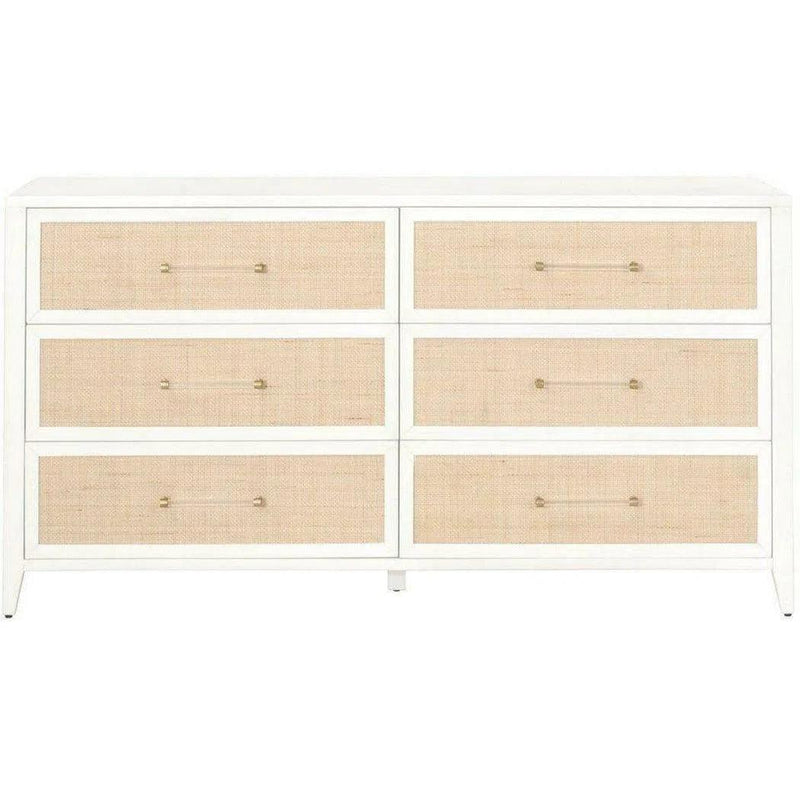 Holland 6-Drawer Double Dresser Matte White Natural Rattan Dressers LOOMLAN By Essentials For Living