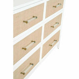 Holland 6-Drawer Double Dresser Matte White Natural Rattan Dressers LOOMLAN By Essentials For Living