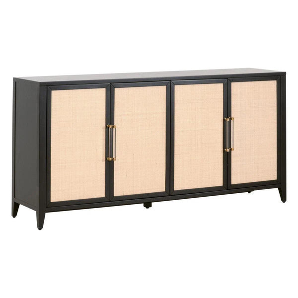 Holland Media Sideboard Black Wood and Rattan Inlay Sideboards LOOMLAN By Essentials For Living