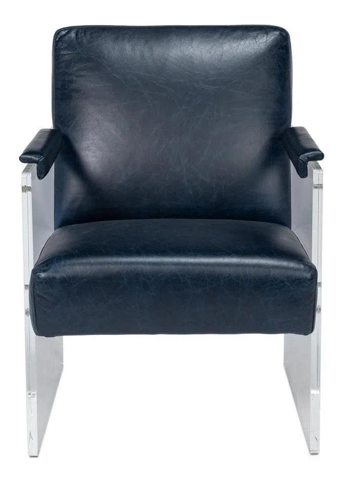 Holloway Leather Blue Armchair Club Chairs LOOMLAN By Sarreid