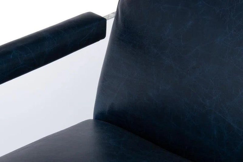 Holloway Leather Blue Armchair Club Chairs LOOMLAN By Sarreid