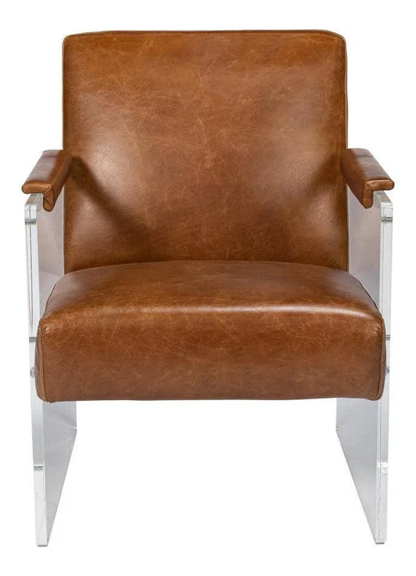 Holloway Leather Brown Armchair Club Chairs LOOMLAN By Sarreid