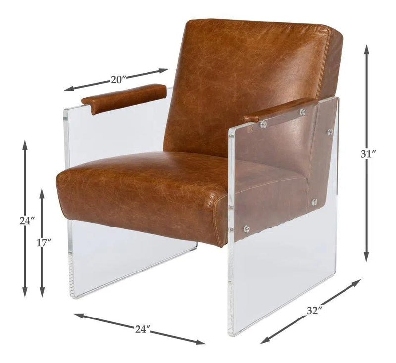 Holloway Leather Brown Armchair Club Chairs LOOMLAN By Sarreid