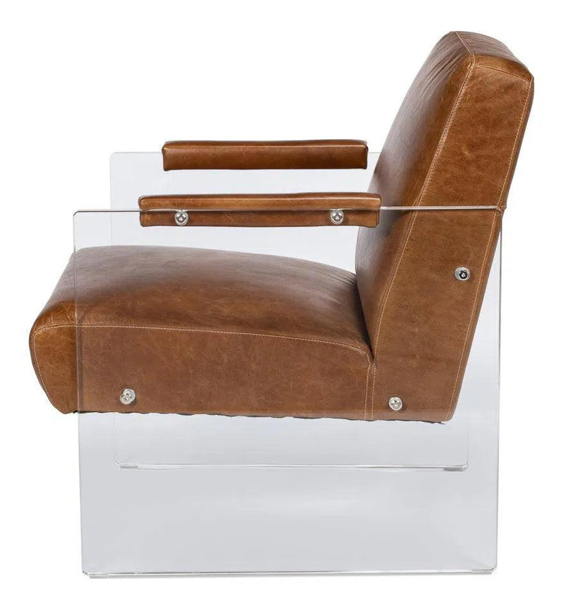 Holloway Leather Brown Armchair Club Chairs LOOMLAN By Sarreid