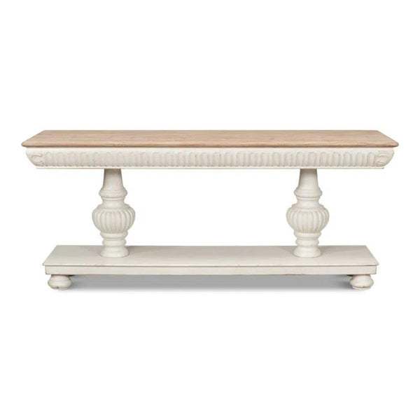 Hugo Console Table With Storage Antique White With Natural Top Console Tables LOOMLAN By Sarreid