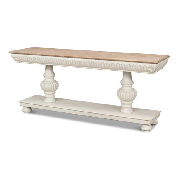 Hugo Console Table With Storage Antique White With Natural Top Console Tables LOOMLAN By Sarreid