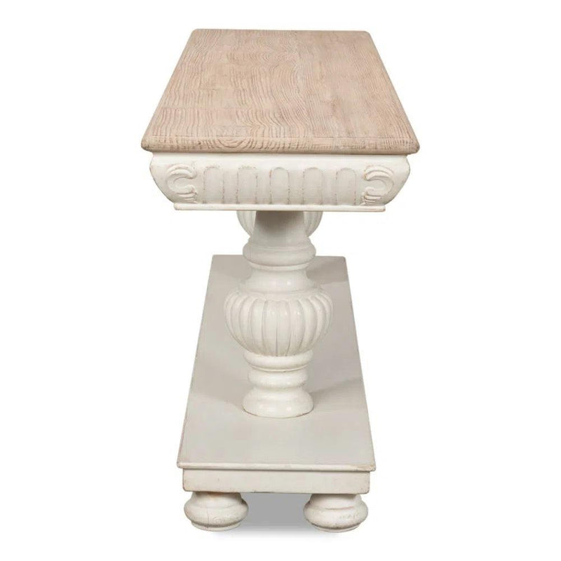 Hugo Console Table With Storage Antique White With Natural Top Console Tables LOOMLAN By Sarreid