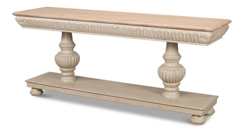 Hugo Console Table With Storage Stone Grey With Natural Top Console Tables LOOMLAN By Sarreid