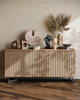 Indeo Washed Oak and Iron Brown Credenza Sideboards LOOMLAN By Currey & Co