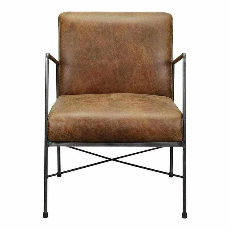 Industrial Brown Leather Accent Side Chairs Over Metal Frame Accent Chairs LOOMLAN By Moe's Home