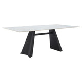 Inky Stone and Steel White Rectangular Dining Table Dining Tables LOOMLAN By Zuo Modern