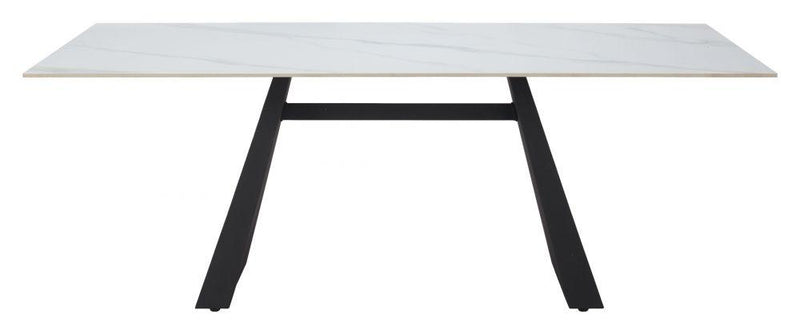 Inky Stone and Steel White Rectangular Dining Table Dining Tables LOOMLAN By Zuo Modern