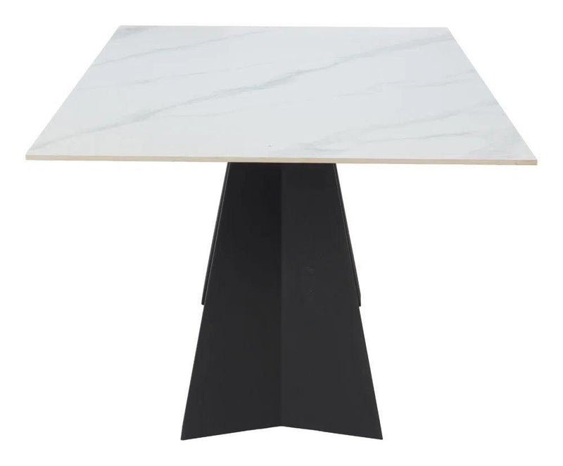 Inky Stone and Steel White Rectangular Dining Table Dining Tables LOOMLAN By Zuo Modern