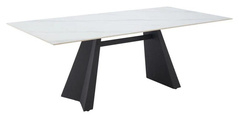 Inky Stone and Steel White Rectangular Dining Table Dining Tables LOOMLAN By Zuo Modern