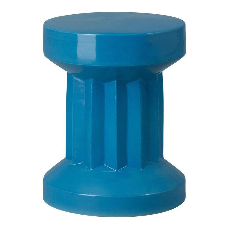 Intrepit 18 in. Round Turquoise Ceramic Garden Stool Outdoor Stools LOOMLAN By Emissary