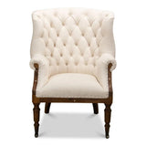 Irish Chair Cream Linen & Burlap Wing Accent Chair Accent Chairs LOOMLAN By Sarreid