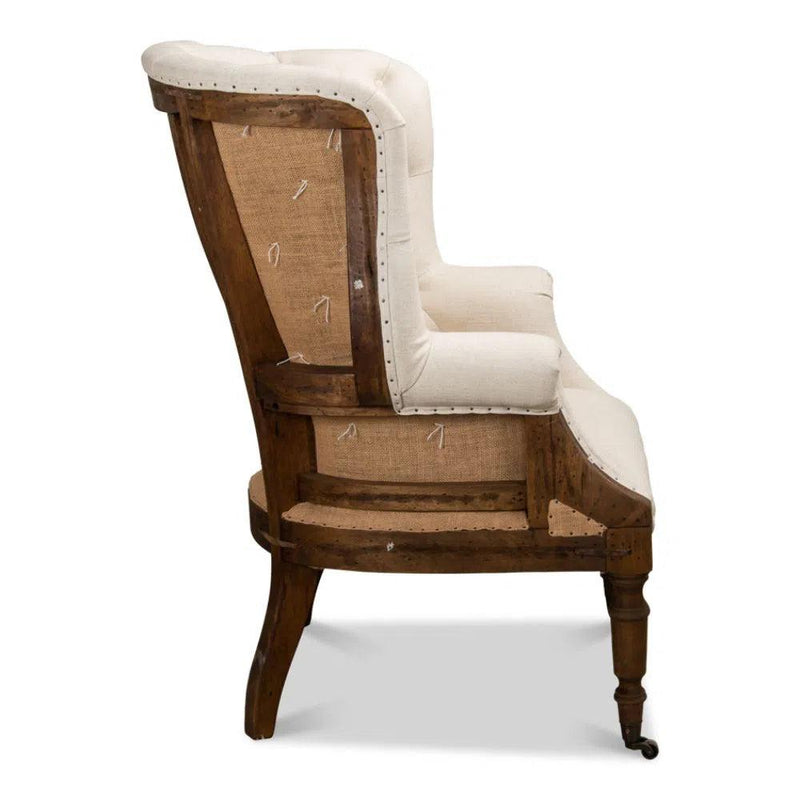 Irish Chair Cream Linen & Burlap Wing Accent Chair Accent Chairs LOOMLAN By Sarreid