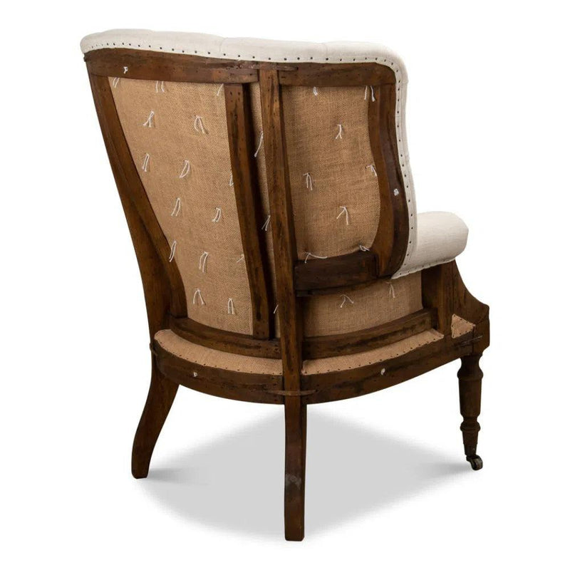 Irish Chair Cream Linen & Burlap Wing Accent Chair Accent Chairs LOOMLAN By Sarreid