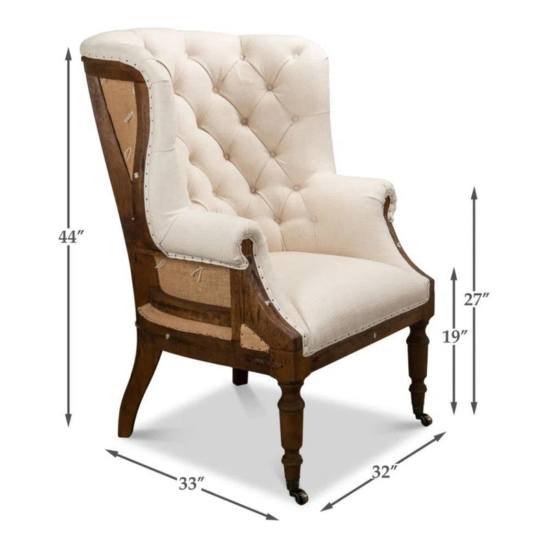 Irish Chair Cream Linen & Burlap Wing Accent Chair Accent Chairs LOOMLAN By Sarreid