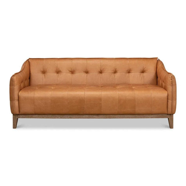 Isaac Tan Leather Sofa With Bench Seat Sofas & Loveseats LOOMLAN By Sarreid