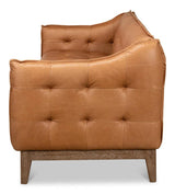 Isaac Tan Leather Sofa With Bench Seat Sofas & Loveseats LOOMLAN By Sarreid