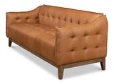 Isaac Tan Leather Sofa With Bench Seat Sofas & Loveseats LOOMLAN By Sarreid