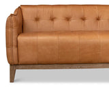 Isaac Tan Leather Sofa With Bench Seat Sofas & Loveseats LOOMLAN By Sarreid