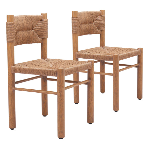 Iska Natural Wood Armless Dining Chair (Set of 2) Outdoor Dining Chairs LOOMLAN By Zuo Modern