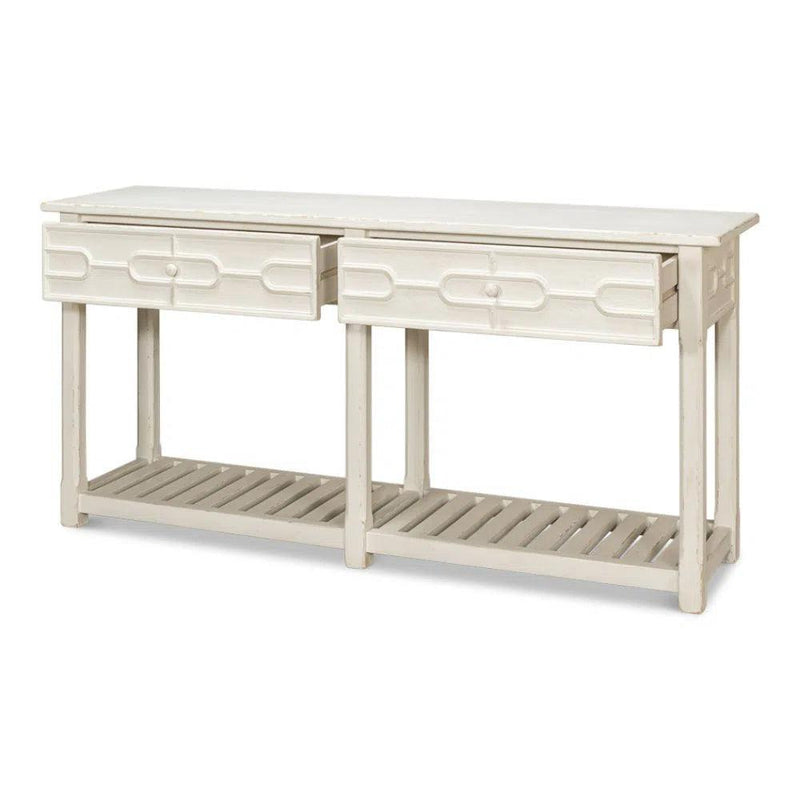 Isla Console Table With Drawer and Storage Antique White Console Tables LOOMLAN By Sarreid