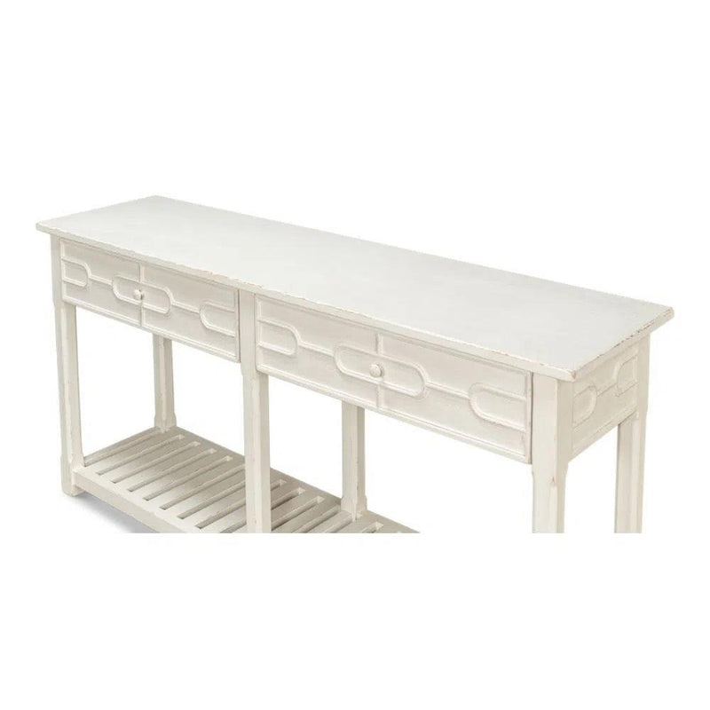 Isla Console Table With Drawer and Storage Antique White Console Tables LOOMLAN By Sarreid