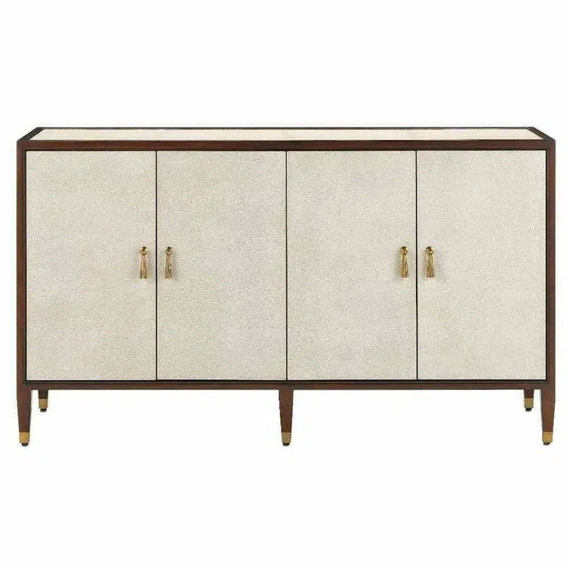 Ivory Dark Walnut Brass Evie Shagreen Credenza Sideboards LOOMLAN By Currey & Co