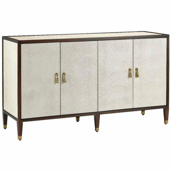 Ivory Dark Walnut Brass Evie Shagreen Credenza Sideboards LOOMLAN By Currey & Co