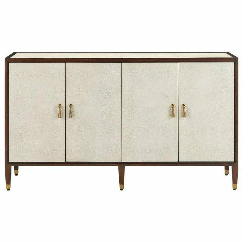 Ivory Dark Walnut Brass Evie Shagreen Credenza Sideboards LOOMLAN By Currey & Co