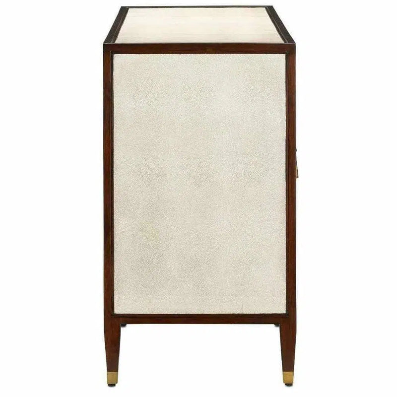 Ivory Dark Walnut Brass Evie Shagreen Credenza Sideboards LOOMLAN By Currey & Co