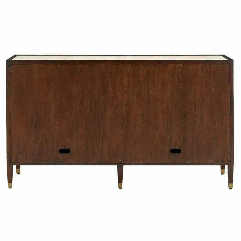 Ivory Dark Walnut Brass Evie Shagreen Credenza Sideboards LOOMLAN By Currey & Co