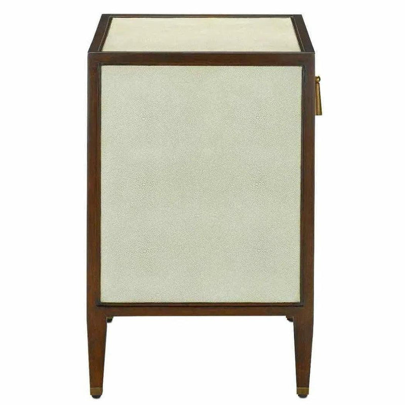 Ivory Dark Walnut Brass Evie Shagreen Small Accent Cabinet Accent Cabinets LOOMLAN By Currey & Co