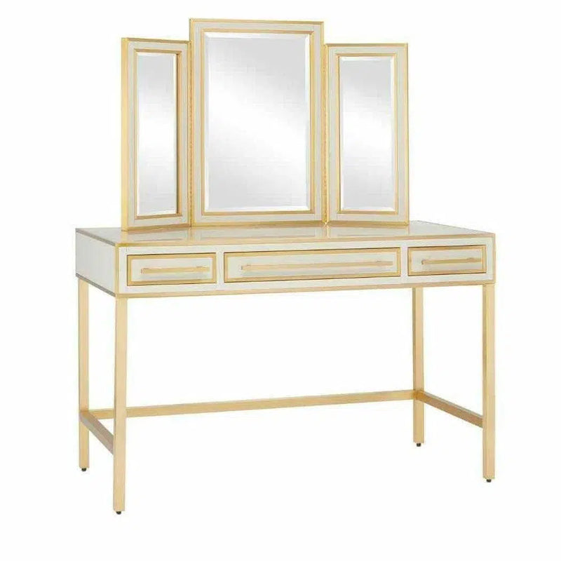 Ivory Satin Brass Gray Arden Ivory Vanity Home Office Desks LOOMLAN By Currey & Co