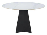 Izar Stone and Steel White Round Dining Table Dining Tables LOOMLAN By Zuo Modern