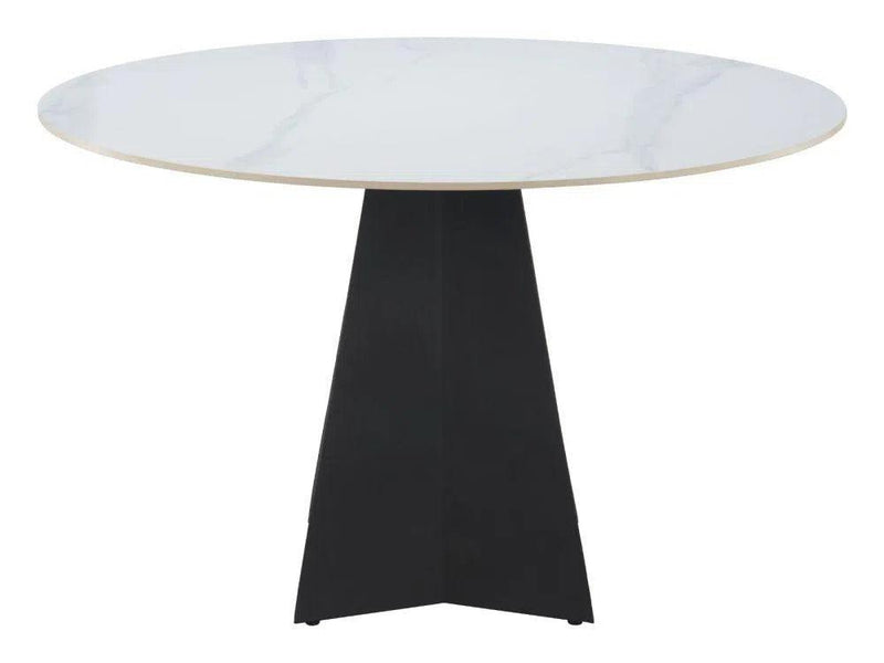 Izar Stone and Steel White Round Dining Table Dining Tables LOOMLAN By Zuo Modern